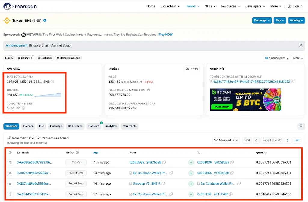 Etherscanでトークン情報を見る